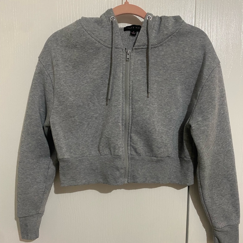 Crop Zip-Front Hoodie | Size Small | Color Gray